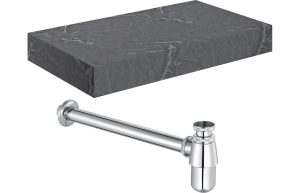 Pure 800mm Wall Hung Grey Marble Basin Shelf & Chrome Bottle Trap