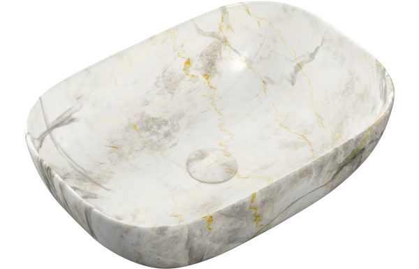 Rhea 460x330mm Ceramic Washbowl - White Marble Effect