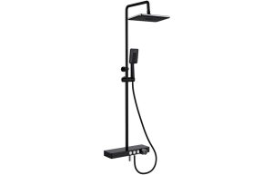 Vema Thermostatic Shower Column w/Fixed Head  Riser  Shelf & Foot Wash - Black