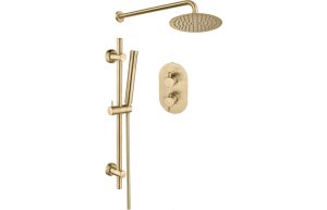 Two Outlet Shower Valve with Riser & Overhead Kit - Brushed Brass