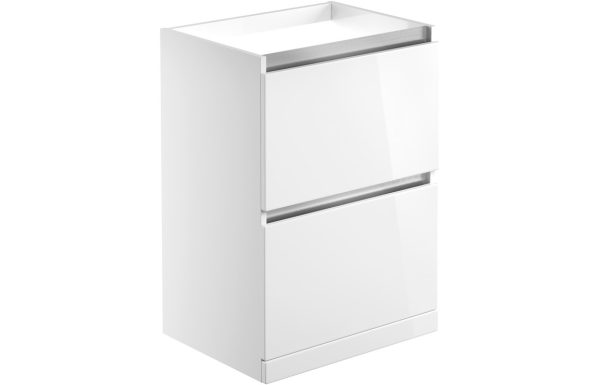 Cara 600mm 2 Drawer Floor Standing Basin Unit (No Top) - White Gloss