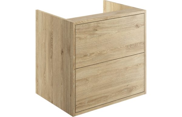 Zone 600mm 2 Drawer Wall Hung Basin Unit (No Top) - Havana Oak