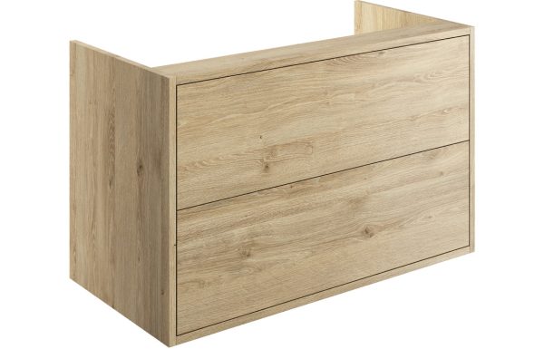 Zone 900mm 2 Drawer Wall Hung Basin Unit (No Top) - Havana Oak