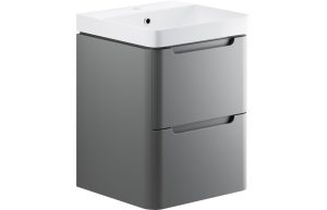 Iona 500mm 2 Drawer Wall Hung Cloakroom Basin Unit - Matt Grey