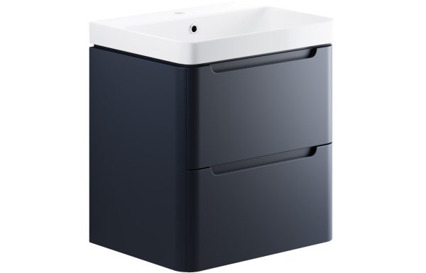 Iona 600mm 2 Drawer Wall Hung Basin Unit - Matt Indigo