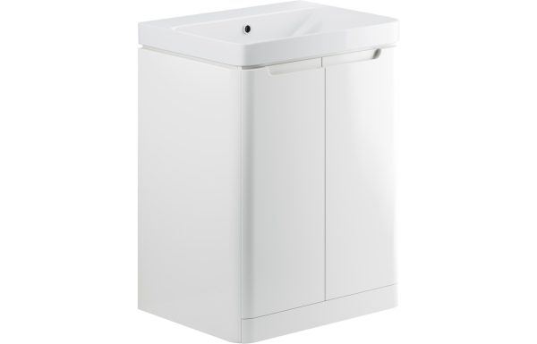 Iona 600mm 2 Door Floor Standing Basin Unit - White Gloss