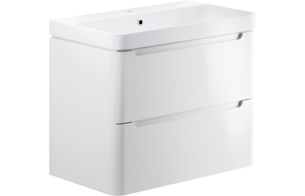 Iona 800mm 2 Drawer Wall Hung Basin Unit - White Gloss