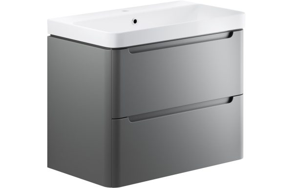 Iona 800mm 2 Drawer Wall Hung Basin Unit - Matt Grey