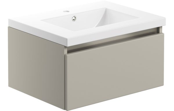 Cara 615mm 1 Drawer Wall Hung Basin Unit Inc. Basin - Latte