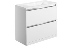 Cara 815mm 2 Drawer Floor Standing Basin Unit Inc. Basin - White Gloss