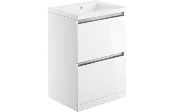 Cara 615mm 2 Drawer Floor Standing Basin Unit Inc. Basin - White Gloss