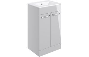 Jarva 510mm Floor Standing 2 Door Basin Unit & Basin - Grey Gloss