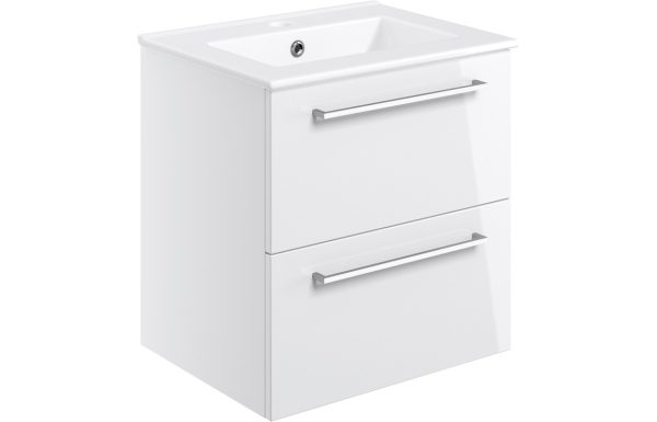 Jarva 510mm Wall Hung 2 Drawer Basin Unit & Basin - White Gloss