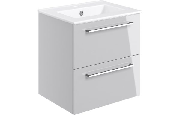 Jarva 510mm Wall Hung 2 Drawer Basin Unit & Basin - Grey Gloss