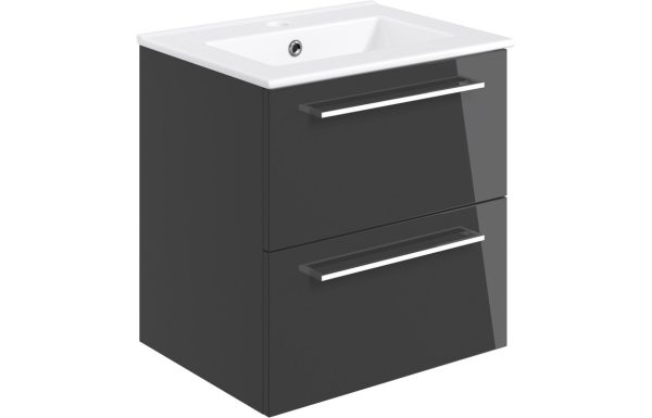 Jarva 510mm Wall Hung 2 Drawer Basin Unit & Basin - Anthracite Gloss