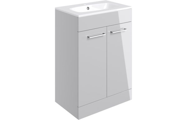 Jarva 610mm Floor Standing 2 Door Basin Unit & Basin - Grey Gloss