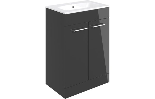 Jarva 610mm Floor Standing 2 Door Basin Unit & Basin - Anthracite Gloss