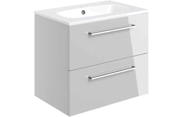 Jarva 610mm Wall Hung 2 Drawer Basin Unit & Basin - Grey Gloss