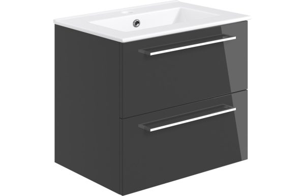 Jarva 610mm Wall Hung 2 Drawer Basin Unit & Basin - Anthracite Gloss