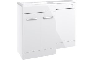 Script 1100mm Floor Standing L-Shape Pack & Basin (RH) - White Gloss