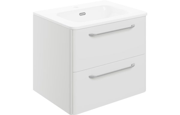 Sleek 610mm 2 Drawer Wall Unit & Basin - White Gloss