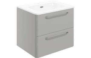 Sleek 610mm 2 Drawer Wall Unit & Basin - Grey Gloss