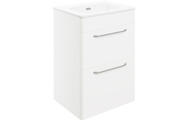 Sleek 610mm 2 Drawer Floor Unit & Basin - White Gloss