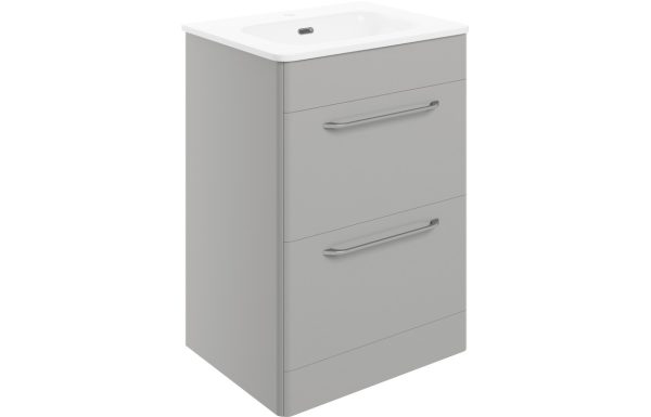 Sleek 610mm 2 Drawer Floor Unit & Basin - Grey Gloss