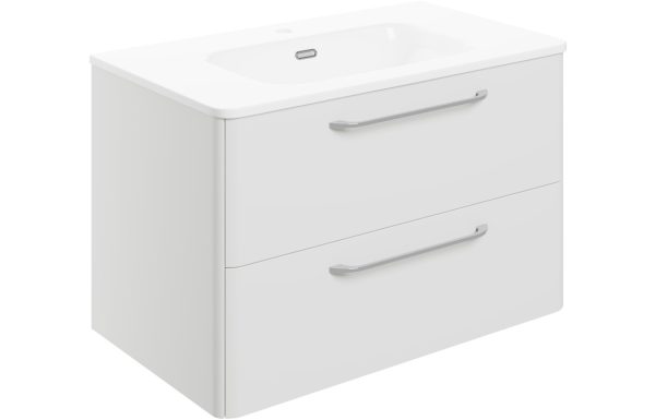 Sleek 810mm 2 Drawer Wall Unit & Basin - White Gloss