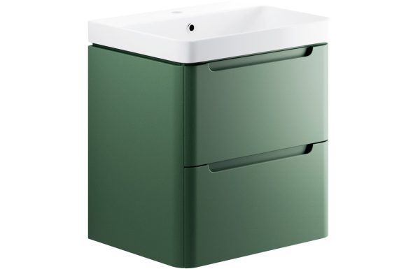 Iona 600mm 2 Drawer Wall Hung Basin Unit - Matt Sage Green