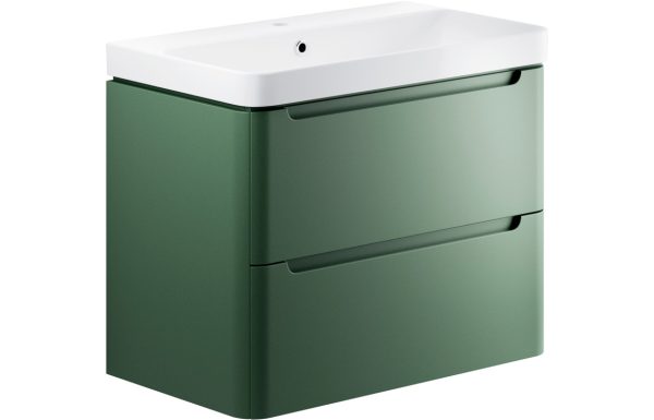 Iona 800mm 2 Drawer Wall Hung Basin Unit - Matt Sage Green