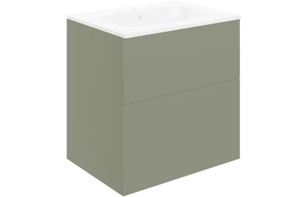 Elegance 610mm Wall Hung 2 Drawer Basin Unit & Basin - Matt Olive Green