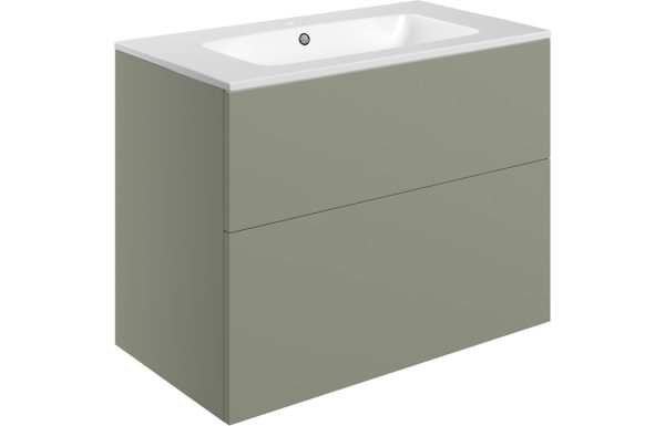 Elegance 815mm Wall Hung 2 Drawer Basin Unit & Basin - Matt Olive Green