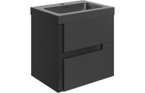 Layered 605mm Wall Hung 2 Drawer Basin Unit & Co-ordinating Basin - Matt Black & Glass