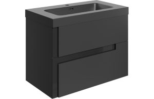 Layered 805mm Wall Hung 2 Drawer Basin Unit & Co-ordinating Basin - Matt Black & Glass