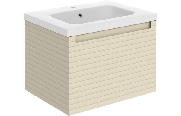 Linea 615mm Wall Hung 1 Drawer Basin Unit & Basin - Matt Cotton