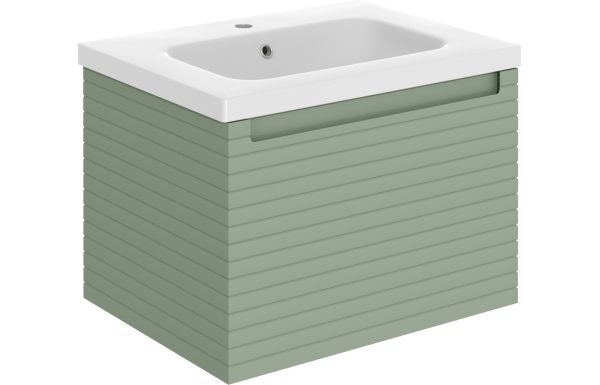 Linea 615mm Wall Hung 1 Drawer Basin Unit & Basin - Matt Willow Green