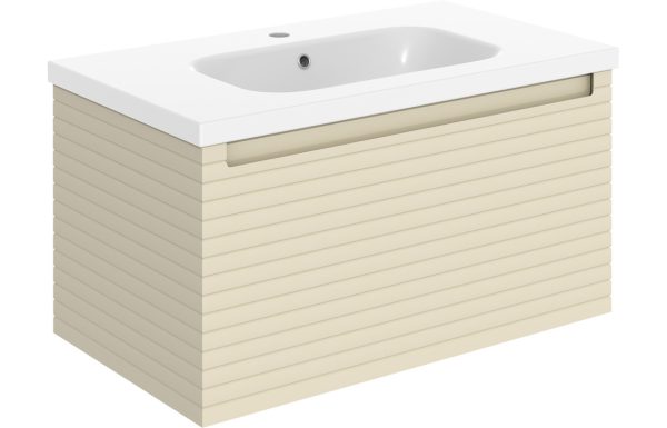 Linea 815mm Wall Hung 1 Drawer Basin Unit & Basin - Matt Cotton