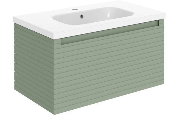 Linea 815mm Wall Hung 1 Drawer Basin Unit & Basin - Matt Willow Green