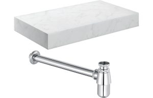 Pure 800mm Wall Hung White Marble Basin Shelf & Chrome Bottle Trap