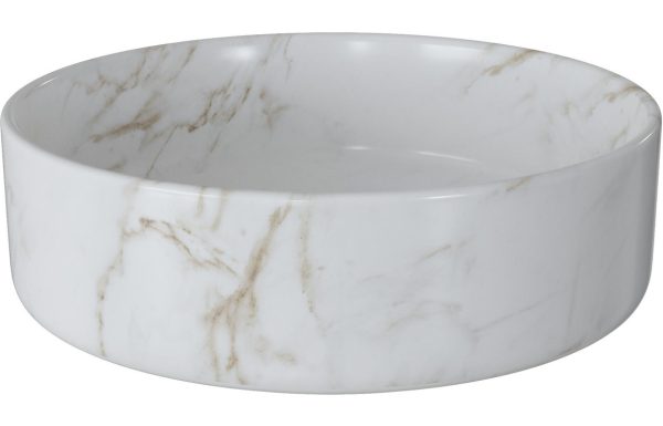 Carmen 355mm Ceramic Round Washbowl & Waste - Marble Effect