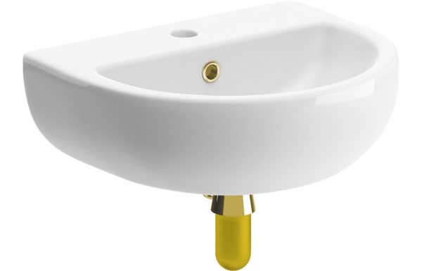 Ava 450x400mm 1TH Cloakroom Basin & Brushed Brass Bottle Trap