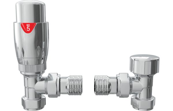 Round Thermostatic Chrome Radiator Valves - Angled