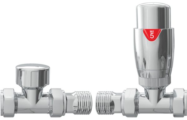 Round Thermostatic Chrome Radiator Valves - Straight