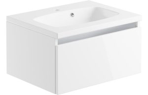 Cara 600mm 1 Drawer Wall Hung Unit & Basin - White Gloss