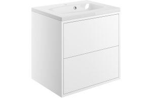 Zone 600mm 2 Drawer Wall Hung Basin Unit Inc. Basin - Matt White