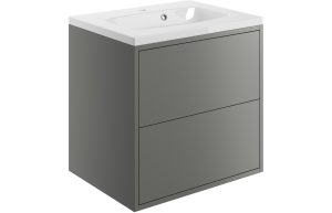 Zone 600mm 2 Drawer Wall Hung Basin Unit Inc. Basin - Matt Grey